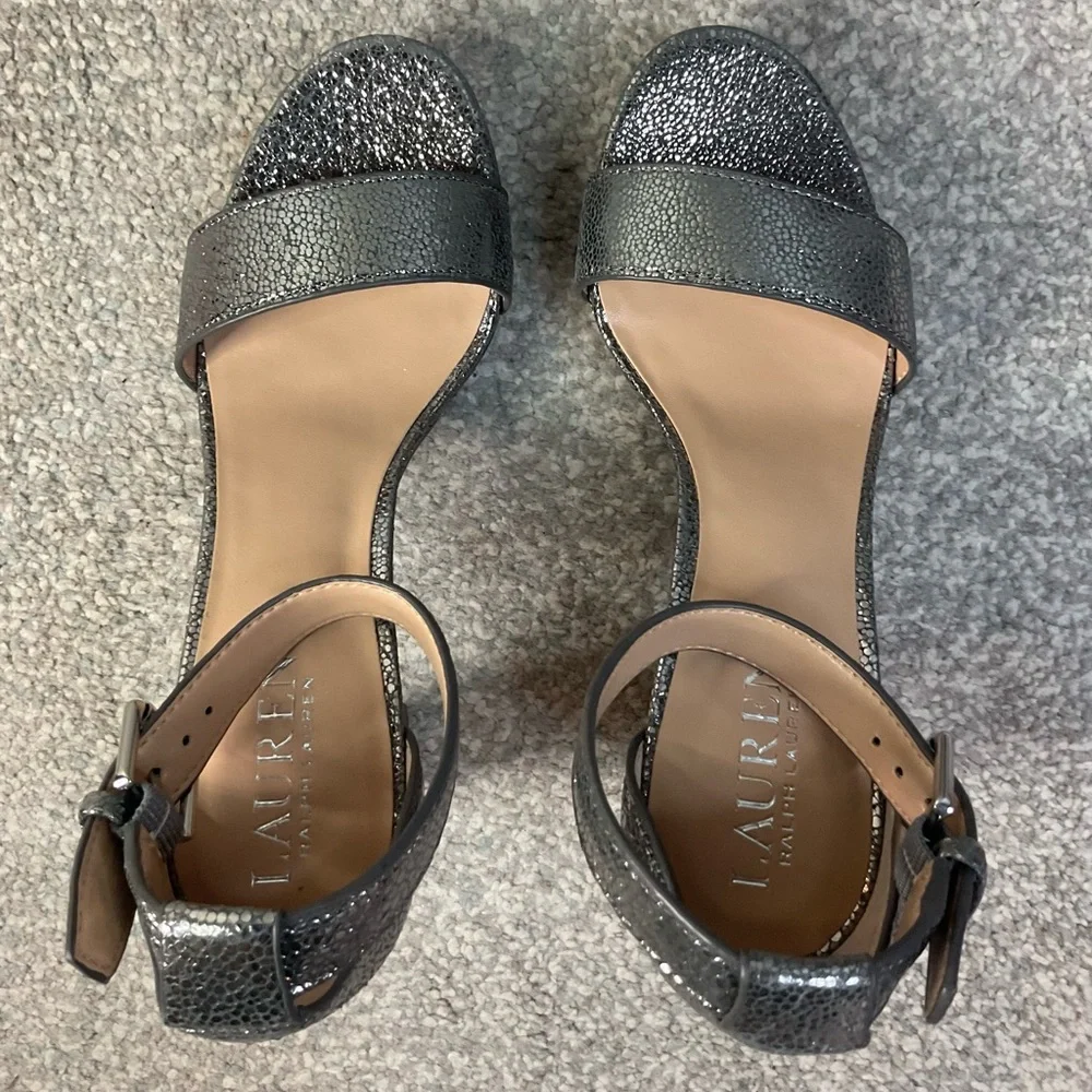 Lauren Ralph Lauren Sylvia Platform Sandals in Faux Metallic Python Grey 5.5 NIB